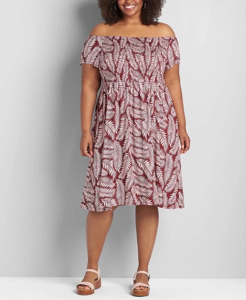 Lane Bryant Boho Cottagecore Smocked Off-Shoulder Dress Pockets 18/20